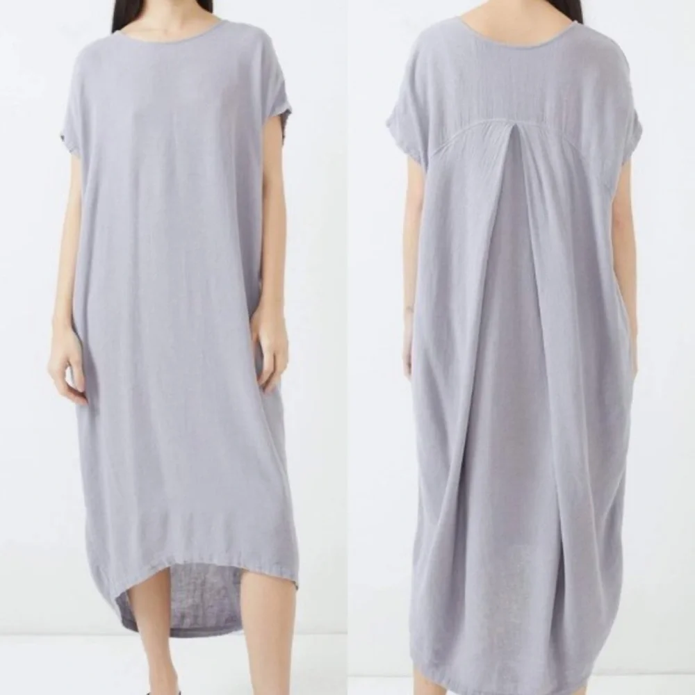 Black Crane Lavender Linen Blend Pleated Cocoon Midi Dress - Small - Picture 2 of 12